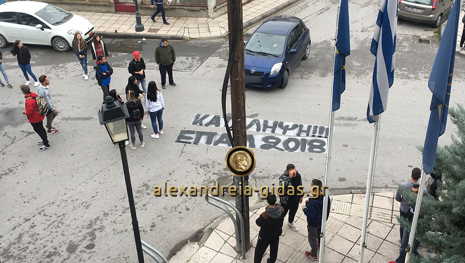 Έκλεισαν τον δρόμο μπροστά στο δημαρχείο οι μαθητές του ΕΠΑΛ Αλεξάνδρειας (φώτο)