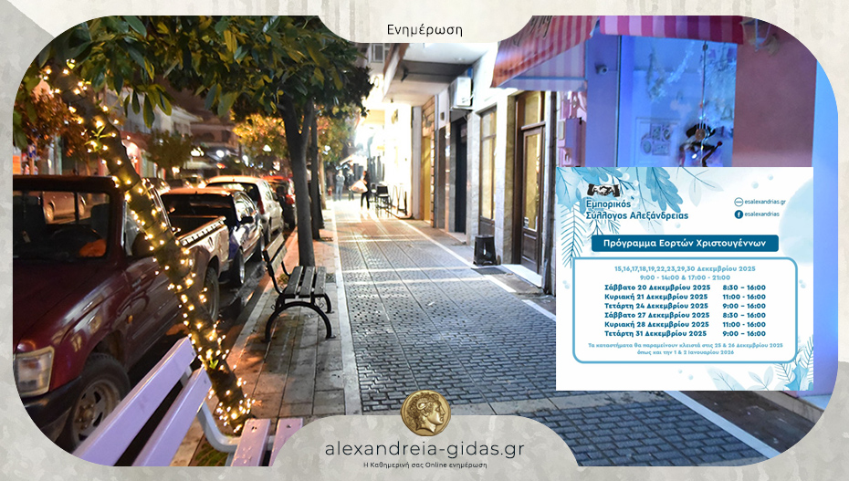 Πως θα λειτουργήσουν τα μαγαζιά της Αλεξάνδρειας στις γιορτές των Χριστουγέννων και της Πρωτοχρονιάς