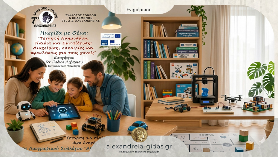 Εκδήλωση για την Τεχνητή Νοημοσύνη διοργανώνει το 7ο Δημοτικό Σχολείο Αλεξάνδρειας