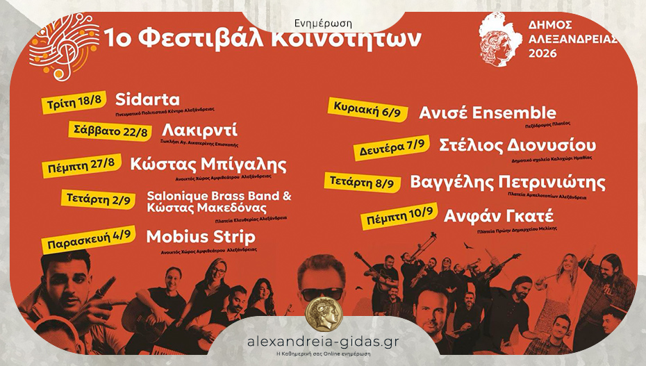 Έρχεται το 1ο Μουσικό Φεστιβάλ Κοινοτήτων του δήμου Αλεξάνδρειας